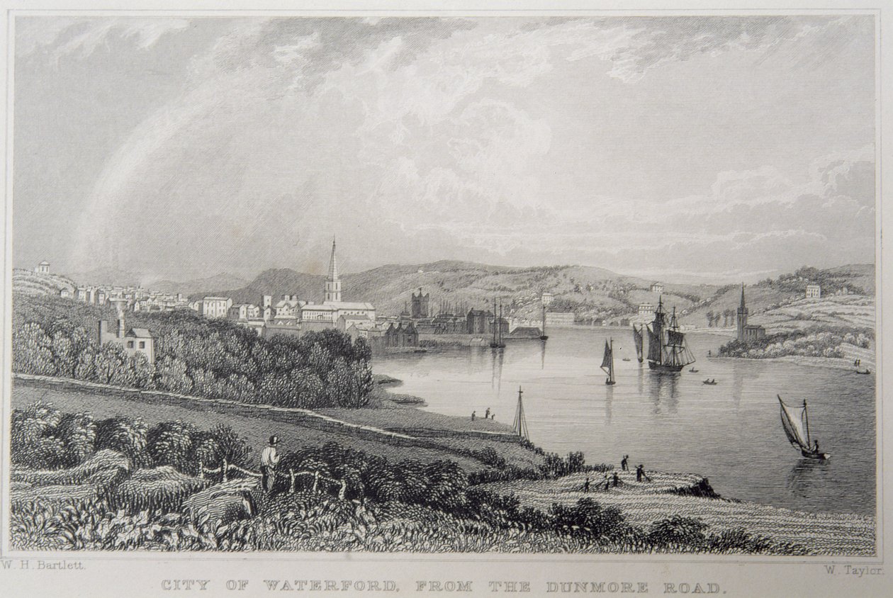 Ansicht von Waterford von der Dunmore Road, Irland, graviert von W. Taylor von William Henry Bartlett