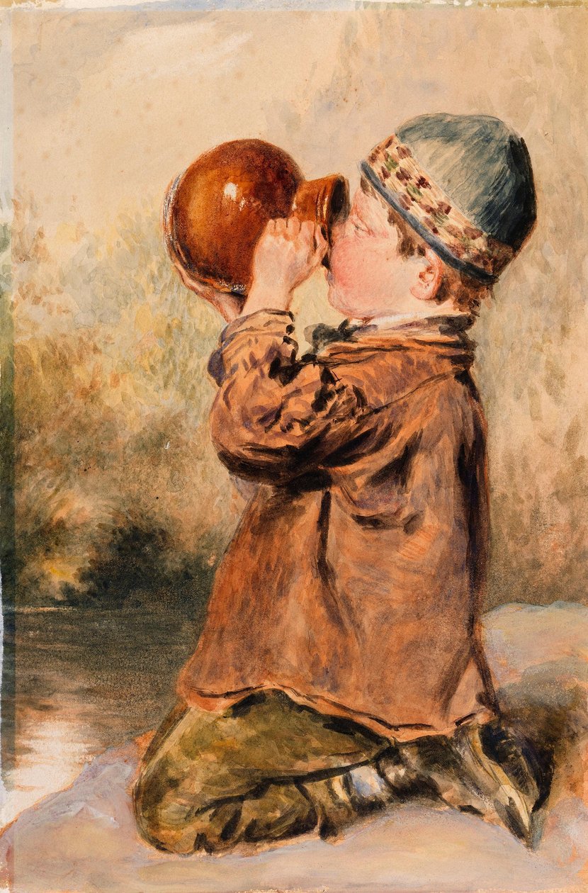 Ein Junge trinkt von William Henry Hunt