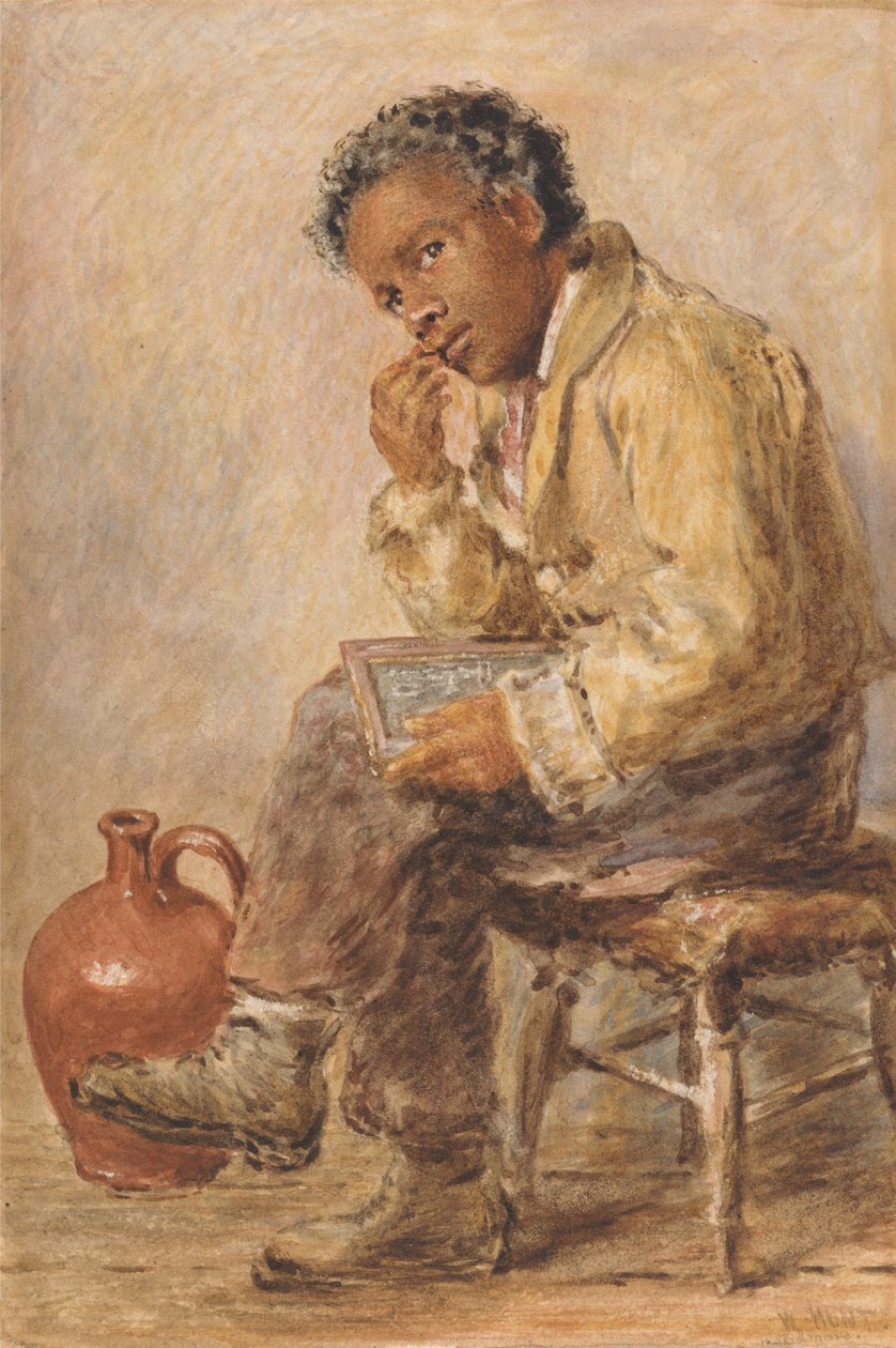 Porträt eines jungen Mannes mit Schiefertafel von William Henry Hunt