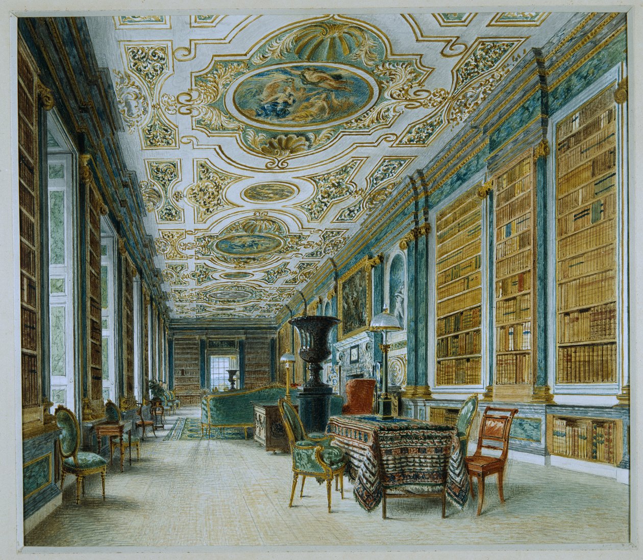 Der alte Ballsaal, jetzt die Bibliothek, Chatsworth von William Henry Hunt