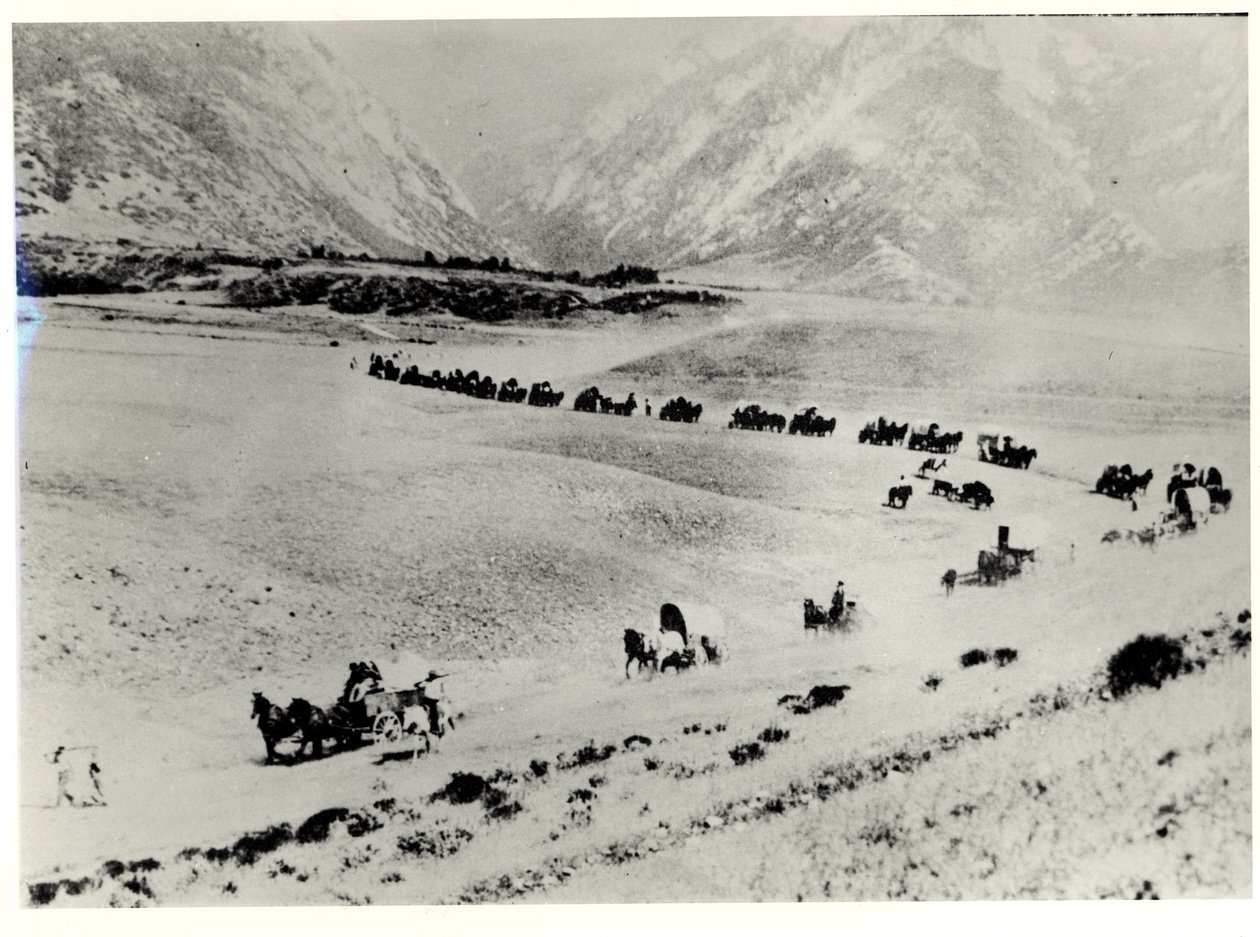 Pioniere sammeln Einwanderer vom Bahnhof und führen sie nach Salt Lake City der Mormonen von William Henry Jackson