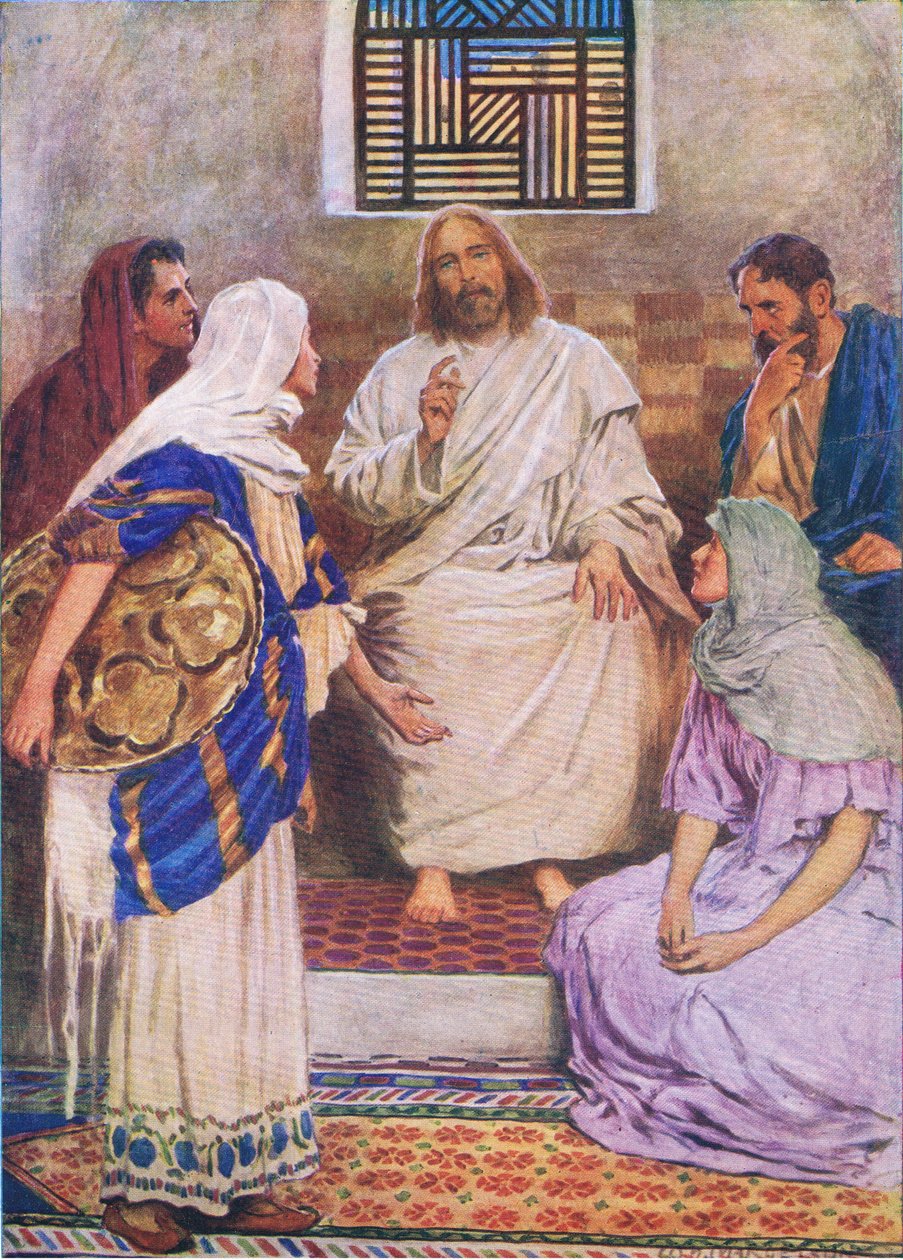 Die zwei Schwestern, aus Das Bibelbilderbuch, veröffentlicht von Thomas Nelson, ca. 1950 von William Henry Margetson