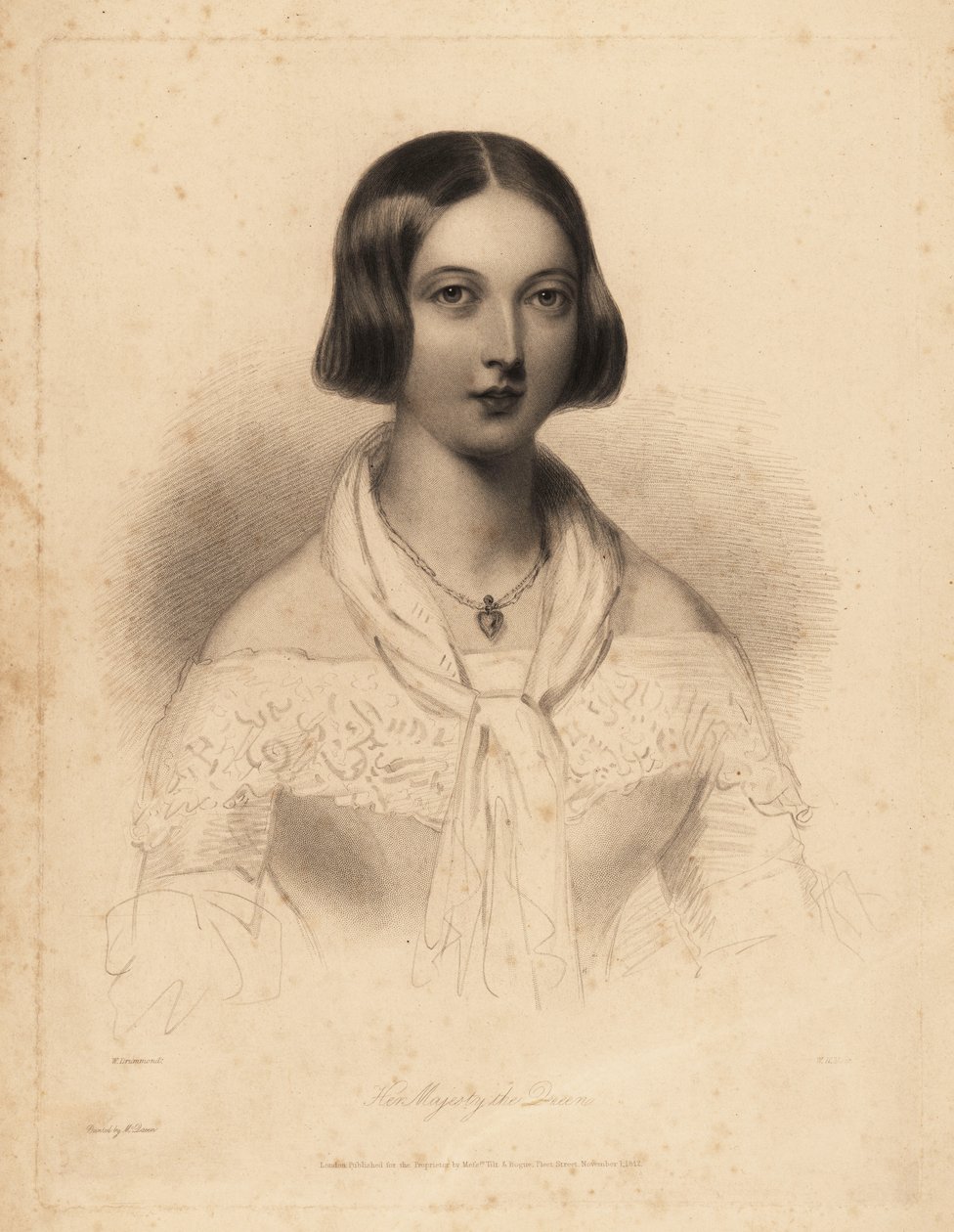 Junge Königin Victoria, Anfang 20. Stahlstich von William Henry Mote nach einer Illustration von William Drummond aus Charles Heaths English Pearls, or Portraits for the Boudoir, Tilt and Bogue, London von William Henry Mote
