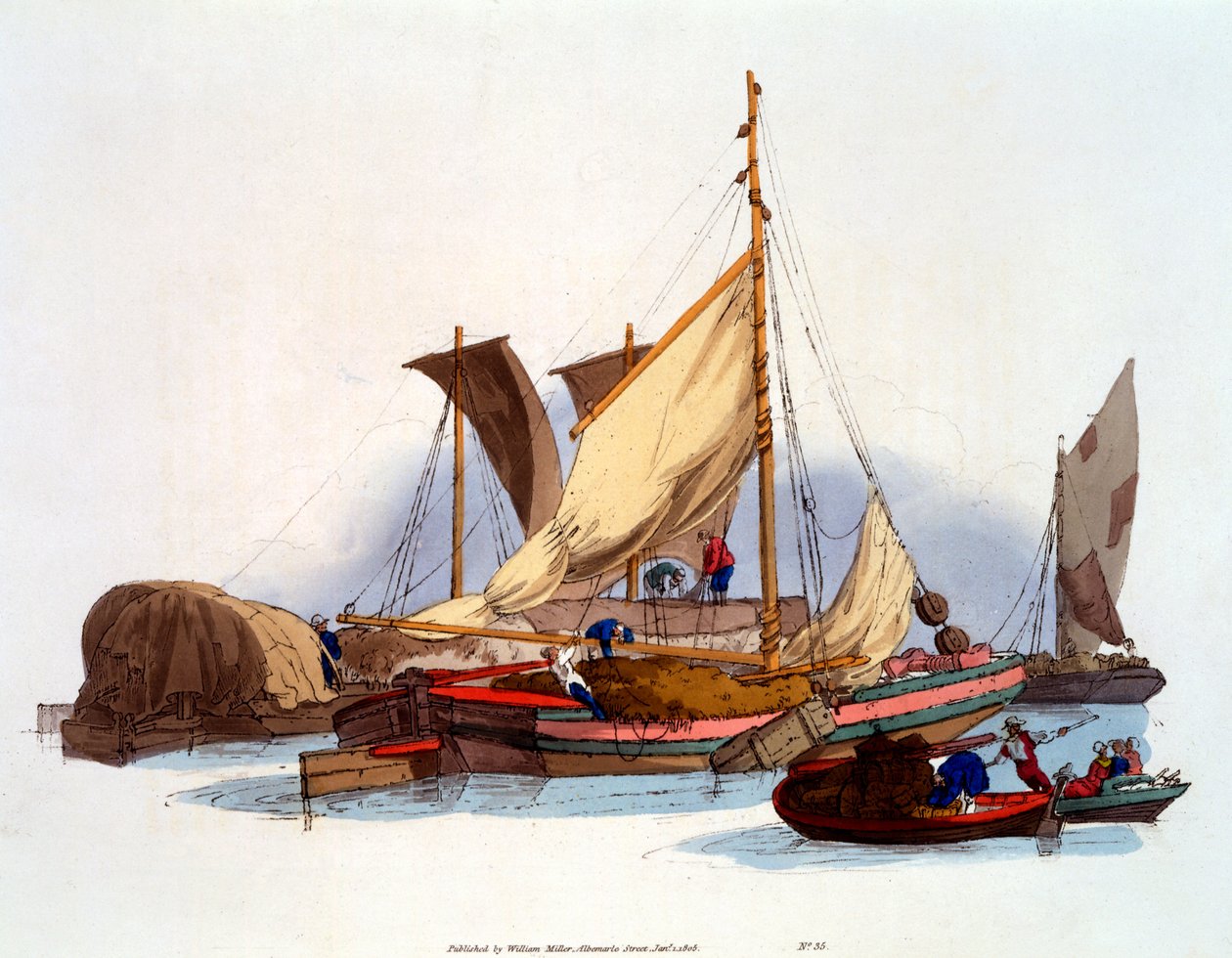 Wasserträger und Schiffer bewegen Waren und Passagiere, 1808 von William Henry Pyne