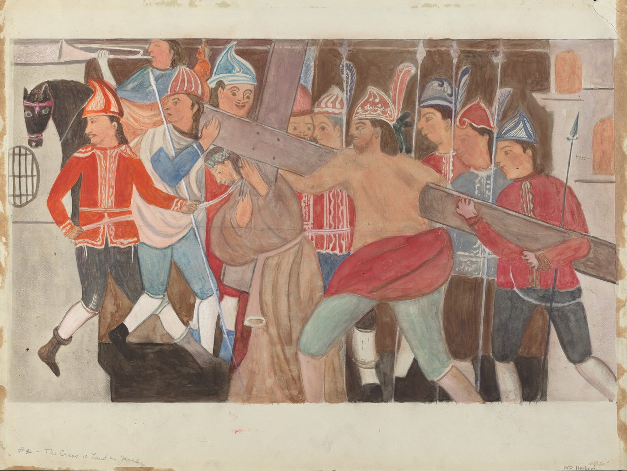 Station des Kreuzes Nr. 2: Das Kreuz wird auf Jesus gelegt, ca. 1936 von William Herbert