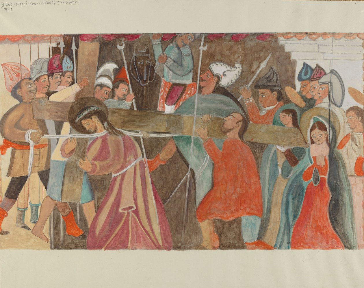 Station des Kreuzwegs Nr. 5: Jesus wird beim Tragen seines Kreuzes unterstützt, ca. 1936 von William Herbert