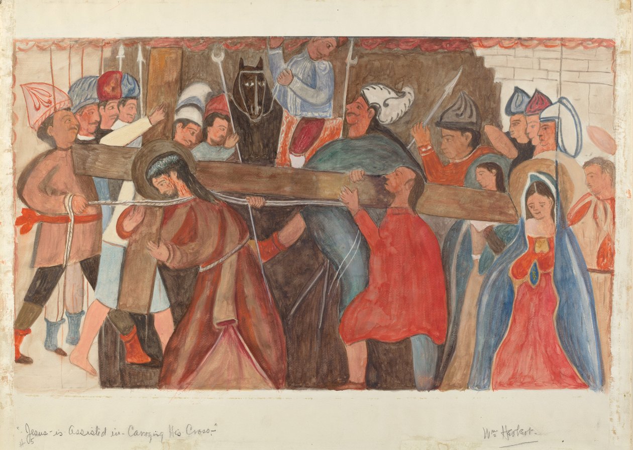 Station des Kreuzes Nr. 5: Jesus wird beim Tragen seines Kreuzes unterstützt, ca. 1936 von William Herbert