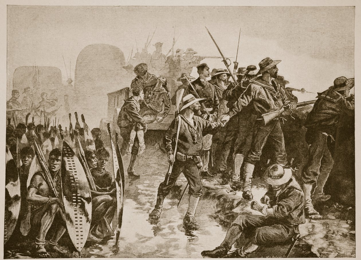 Der Zulukrieg: Verteidigung eines Lagers gegen einen Zulu-Angriff von William Heysham Overend