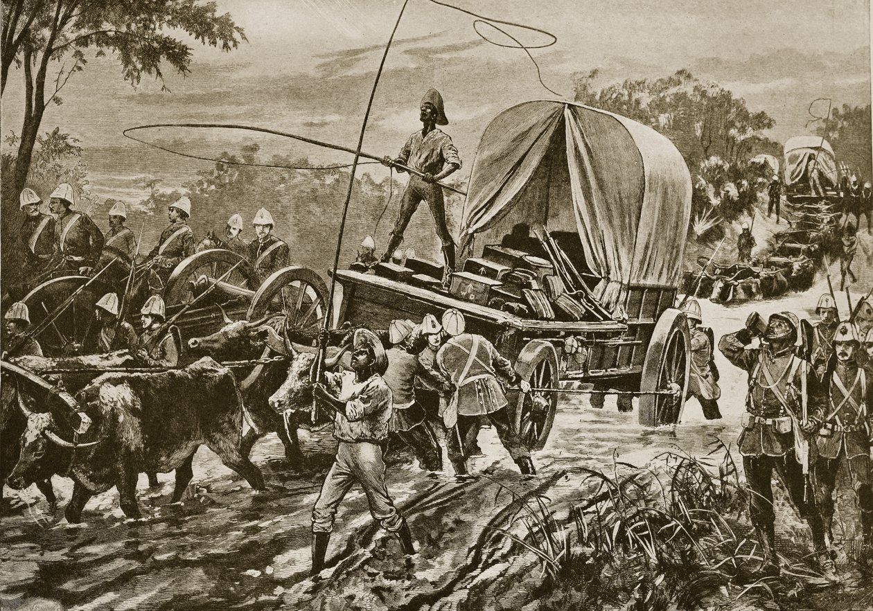 Zulu-Krieg: Die Etshowe-Entlastungstruppe überquert einen Bach, April 1879 von William Heysham Overend