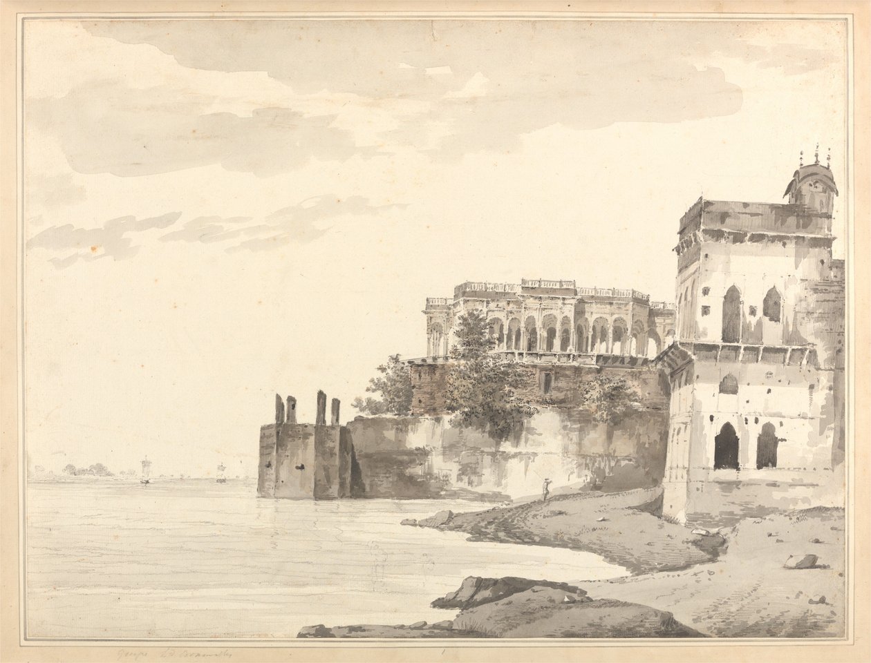 Ansicht der Ruinen eines Palastes in Gazipoor [Ghazipur] am Fluss Ganges von William Hodges