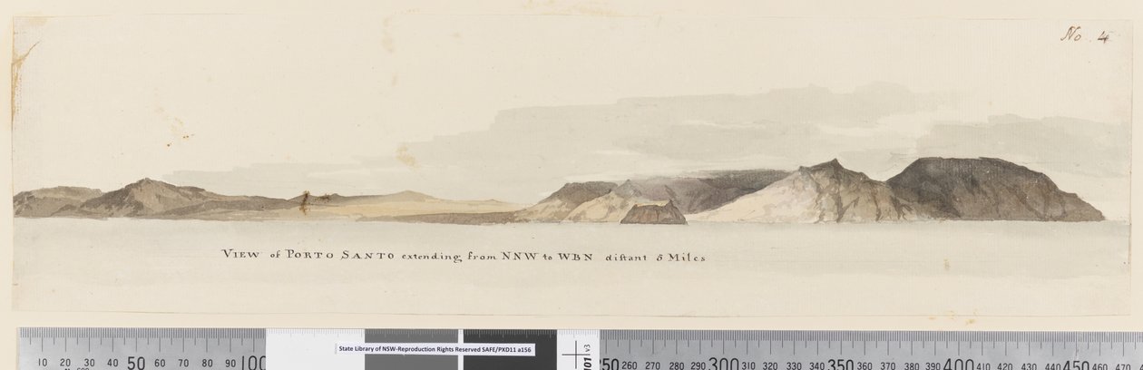 Seite 4 Blick auf Porto Santo von NNW bis WBW in 5 Meilen Entfernung von William Hodges