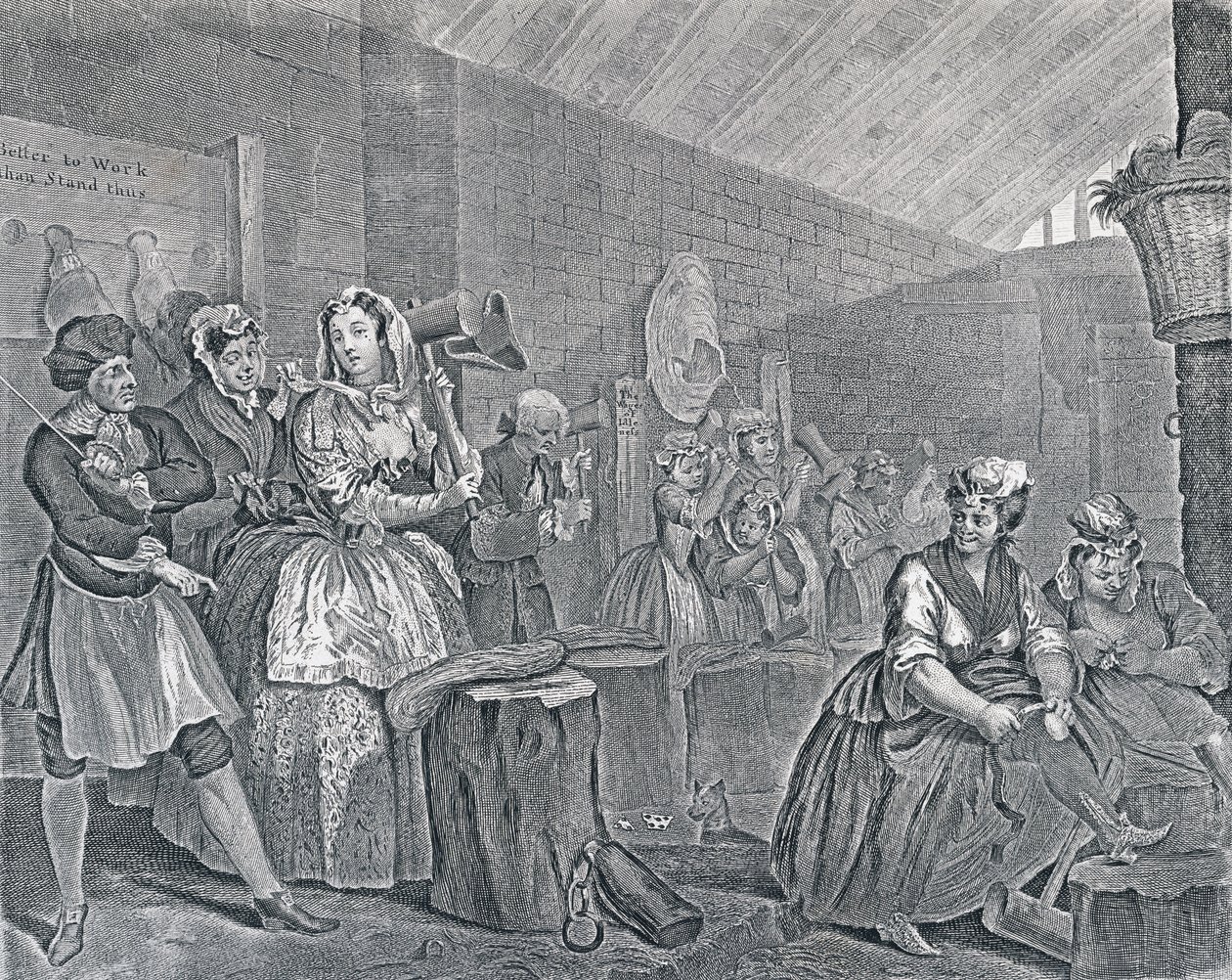 Der Lebensweg einer Dirne, Platte Vier: Szene in Bridewell, 1732 von William Hogarth