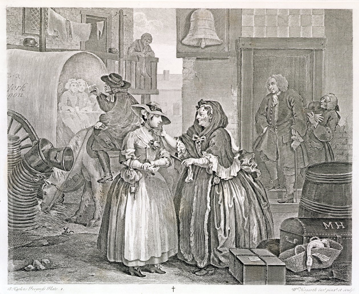 Der Lebensweg einer Dirne, Platte Eins: Von einer Kupplerin verführt, 1732 von William Hogarth