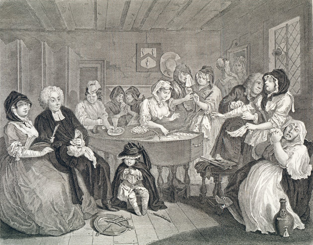 Der Lebensweg einer Dirne, Platte Sechs: Die Beerdigung von William Hogarth