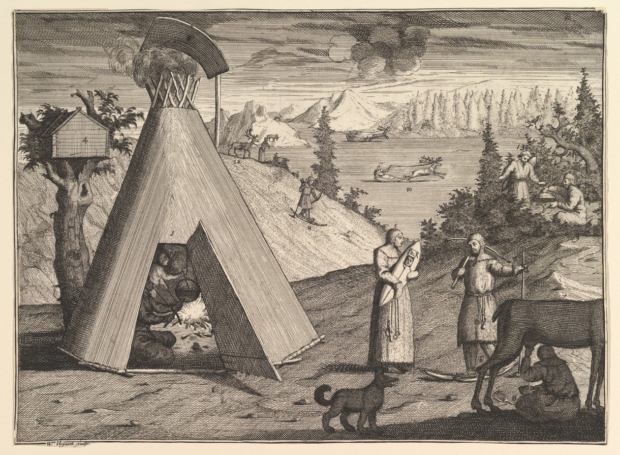 Eine lappländische Hütte aus Aubry de La Mottrayes Reisen durch Europa, Asien und in Teile von..., 1723-24 von William Hogarth