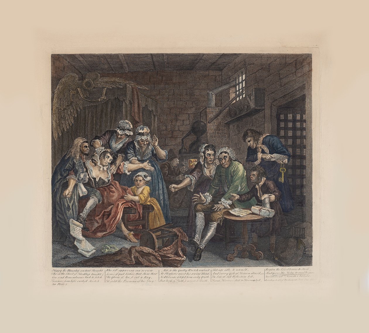 Ein Wüstlingslauf, Platte 7: Die Gefängnisszene, ca. 1735 von William Hogarth