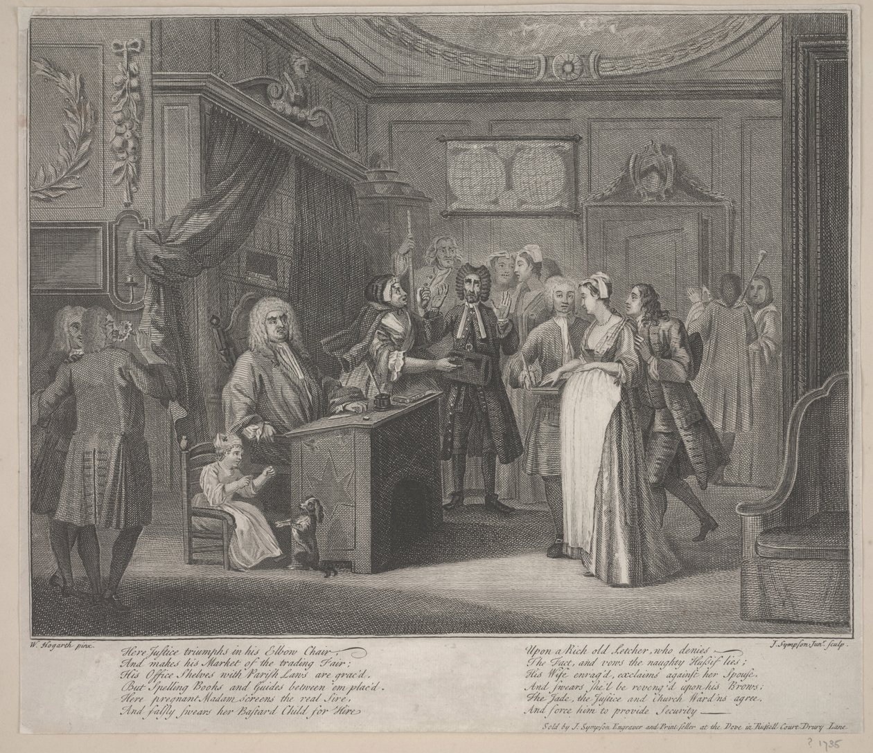 Eine Frau schwört ein Kind einem ehrenwerten Bürger zu, ca. 1730-35 von William Hogarth