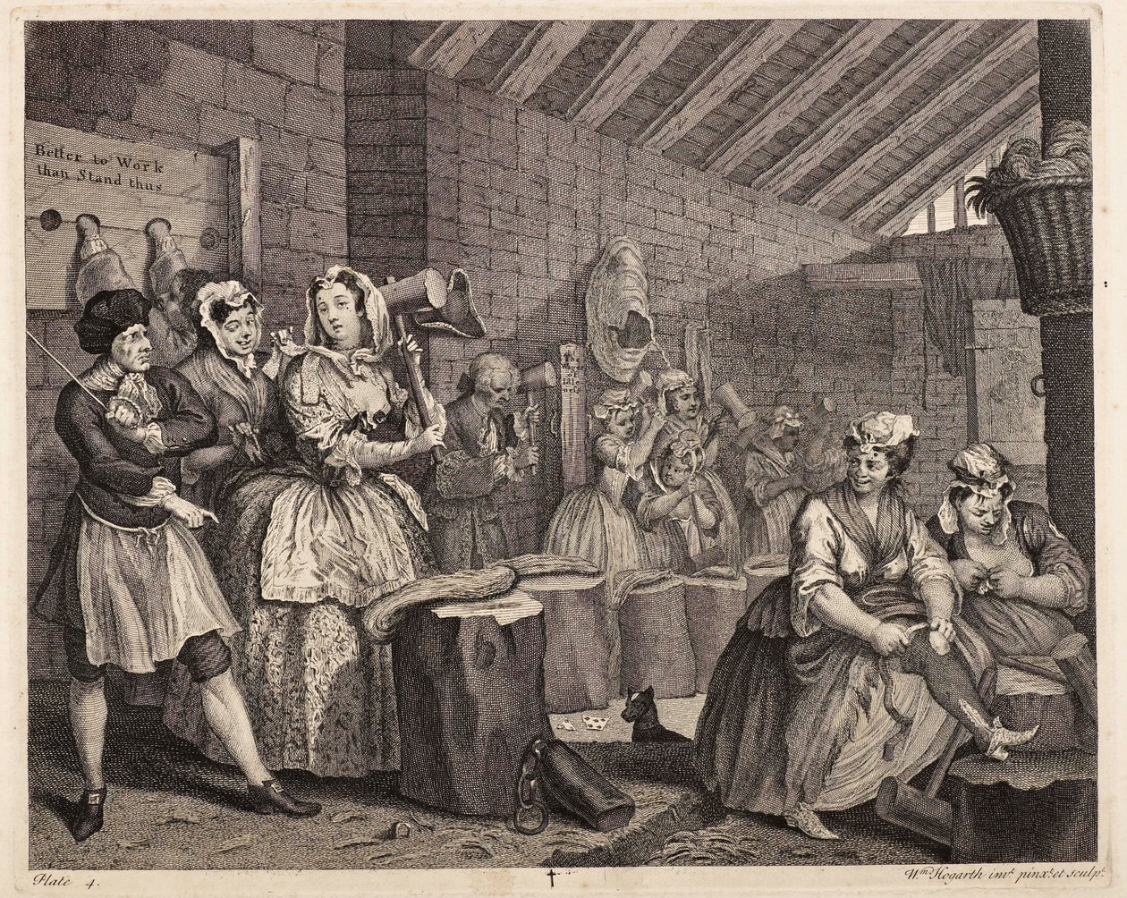 Hanf schlagen in Bridewell: Der Lebensweg einer Dirne, Platte 4 von William Hogarth