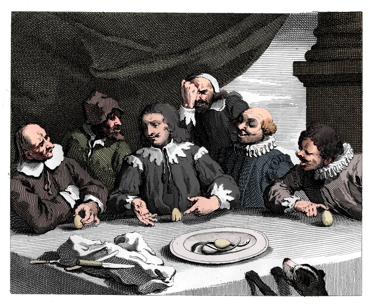 Kolumbus bricht das Ei, 1753 von William Hogarth
