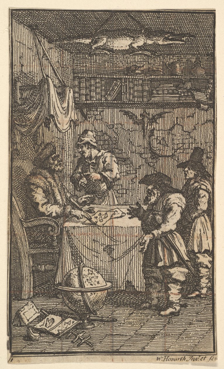 Hudibras besucht Sidrophel, Siebzehn kleine Illustrationen für Samuel Butlers Hudibras, 1721-26 von William Hogarth