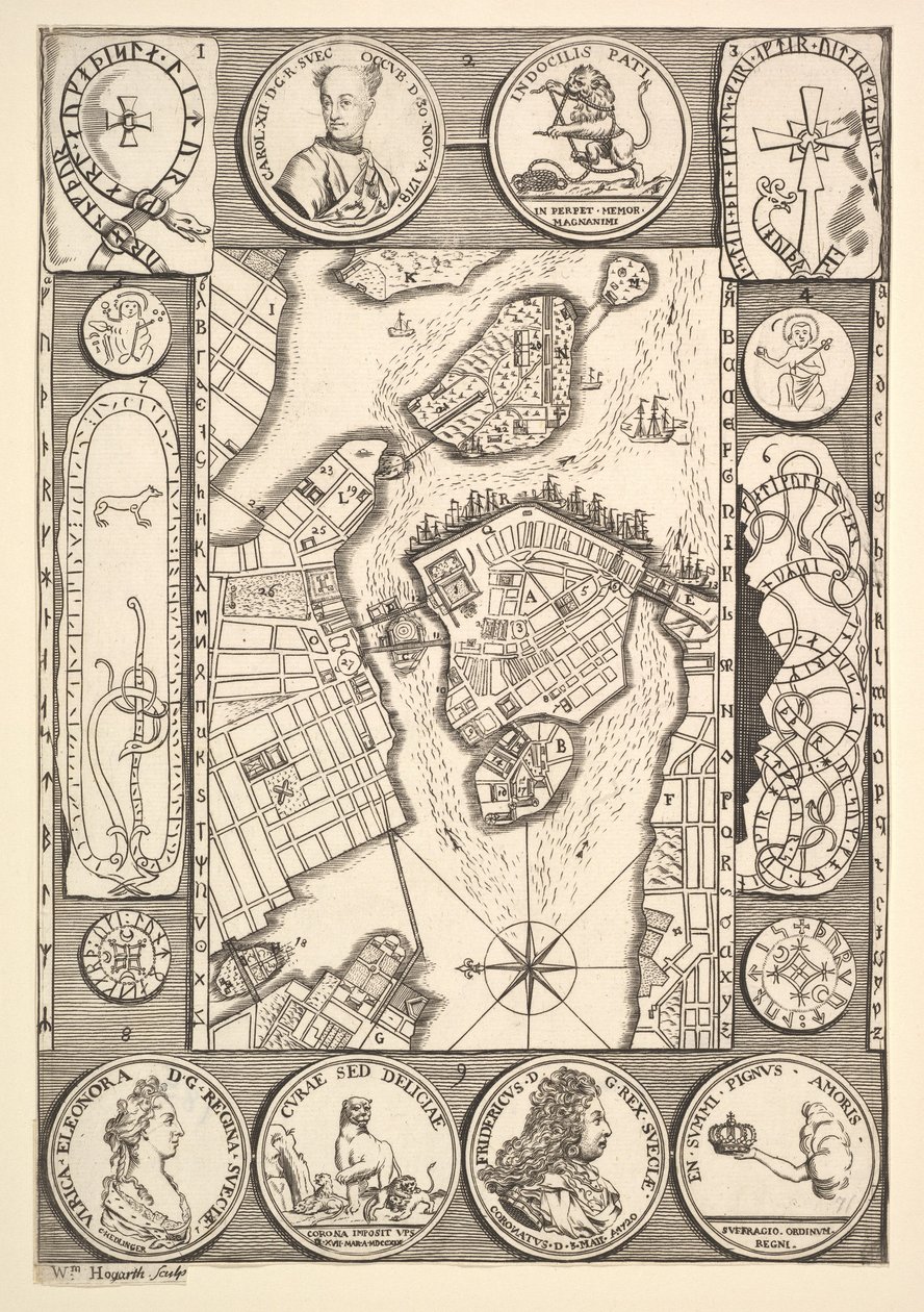 Karte von Stockholm aus Aubry de La Mottrayes Reisen durch Europa, Asien und in Teile... von William Hogarth