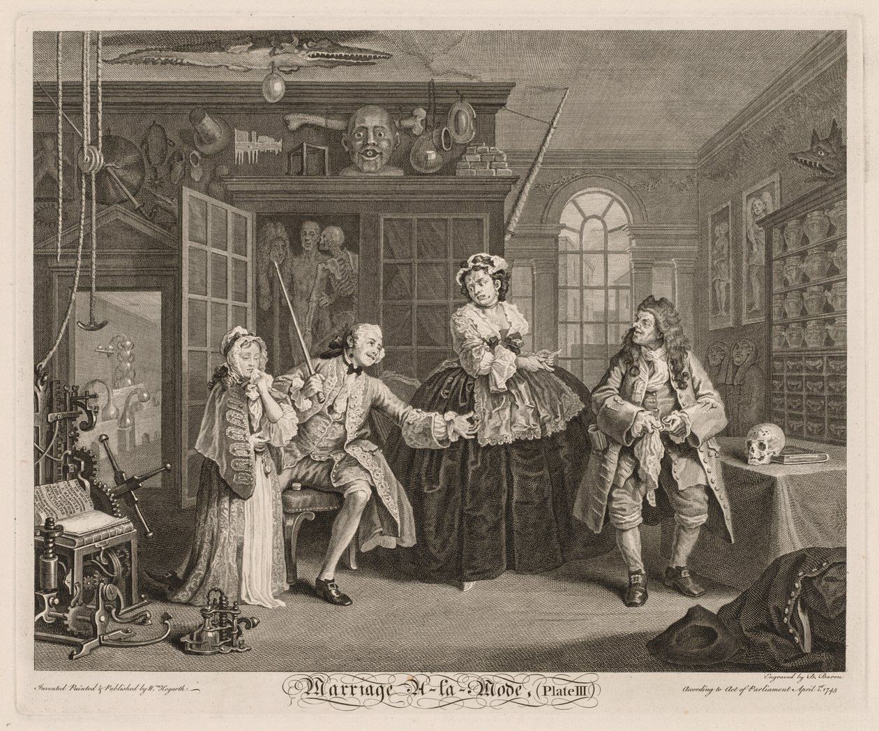 Heirat à la Mode: Die Szene mit dem Quacksalber von William Hogarth