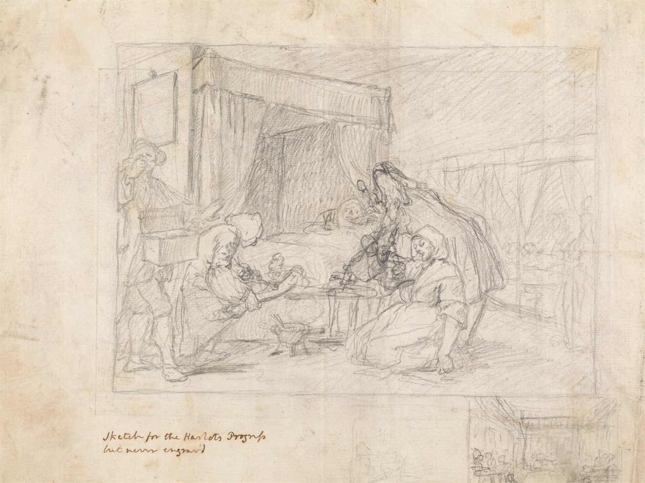 Operationsszene in einem Krankenhaus mit Nebenskizzen am unteren rechten Rand von William Hogarth