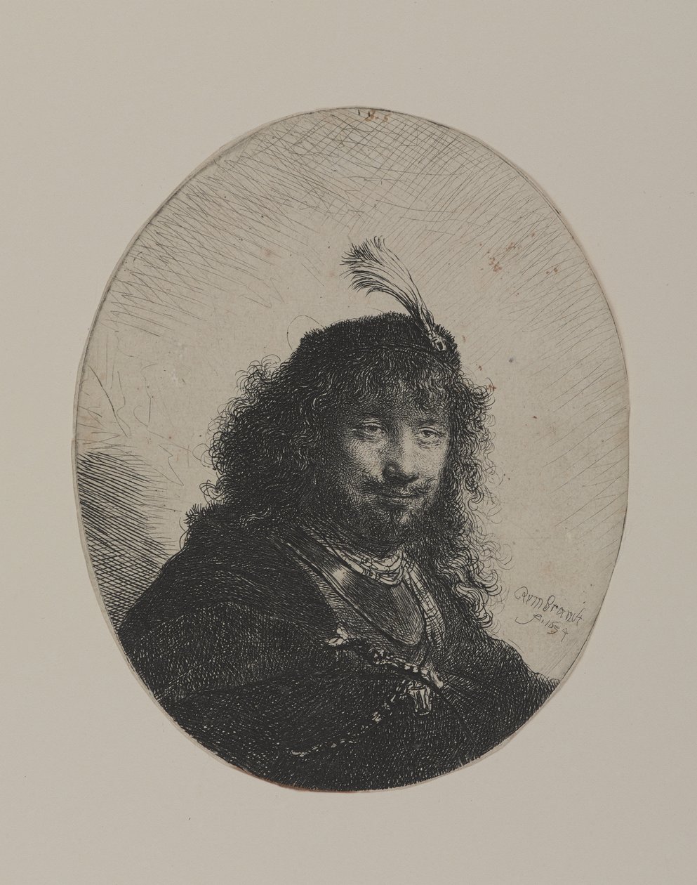 Rembrandt mit Federhut und gesenktem Säbel von William Hogarth