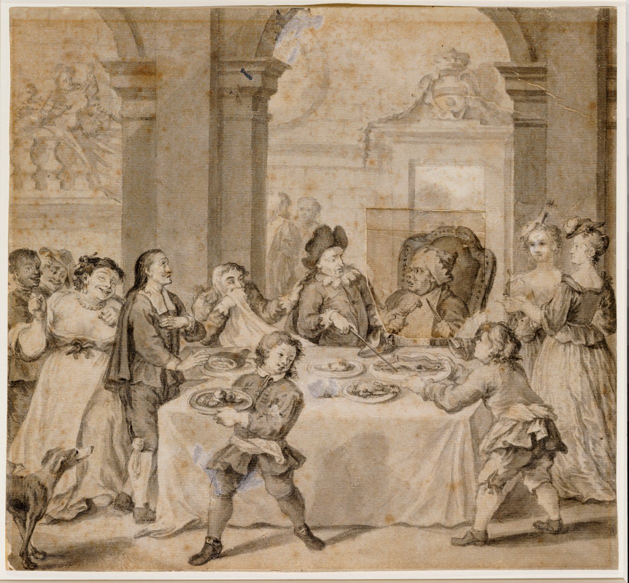 Sancho beim prächtigen Fest, aus "Don Quixote" von Miguel de Cervantes von William Hogarth