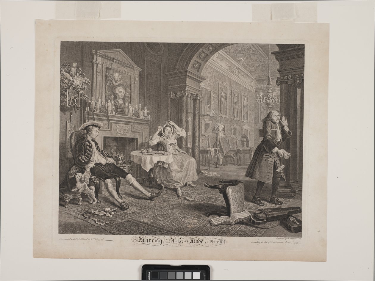 Die Frühstücksszene: Marriage À La Mode, Platte 2 von William Hogarth