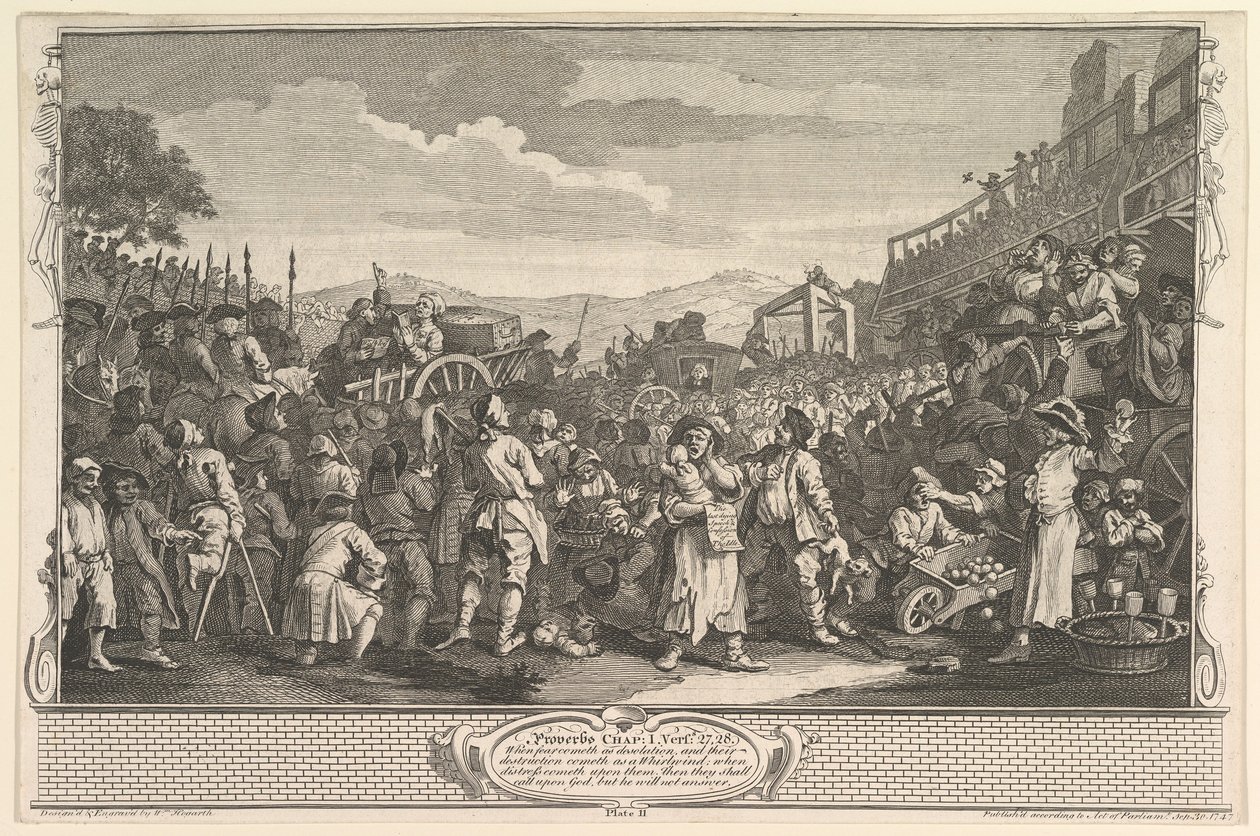 Der faule Lehrling wird in Tyburn hingerichtet, Industrie und Faulheit, Platte 11 von William Hogarth