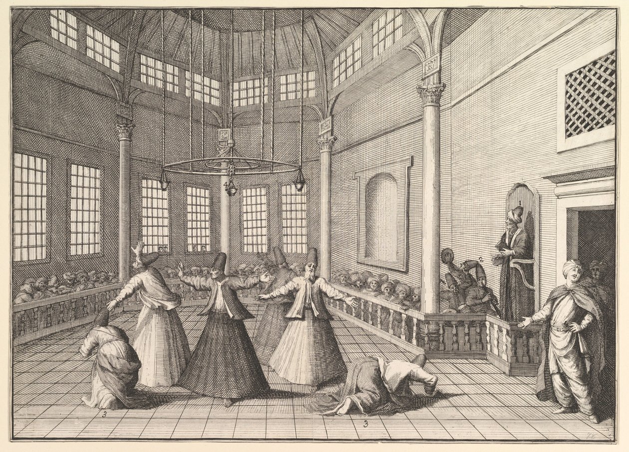 Das Innere einer Moschee, die Derwische tanzen Aubry de La Mottrayes Reisen durch..., 1723-24 von William Hogarth