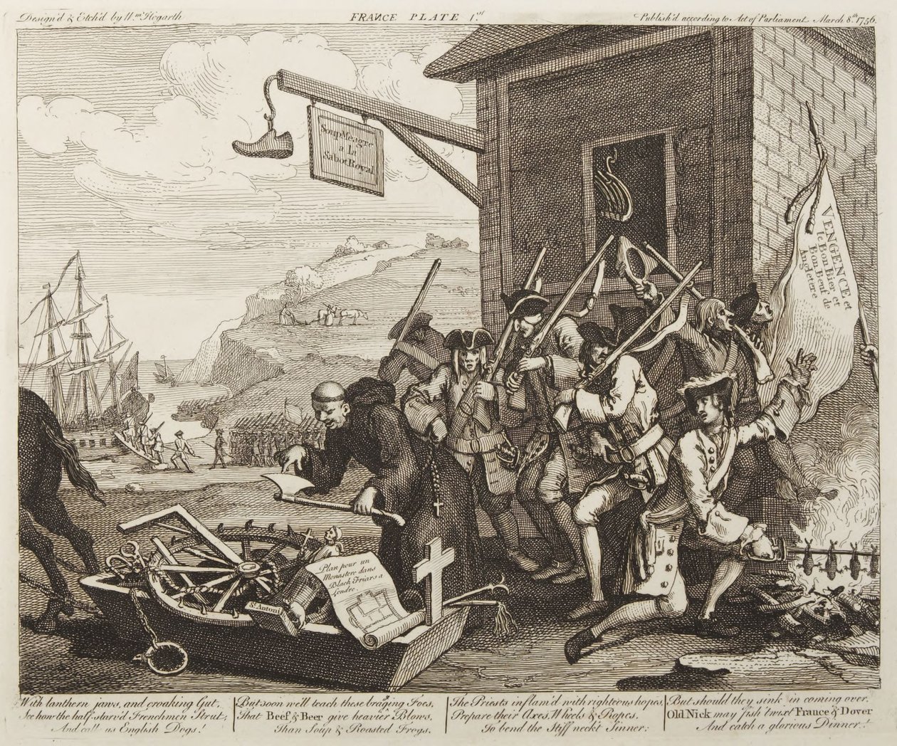 Die Invasion, Platte 1: Frankreich von William Hogarth