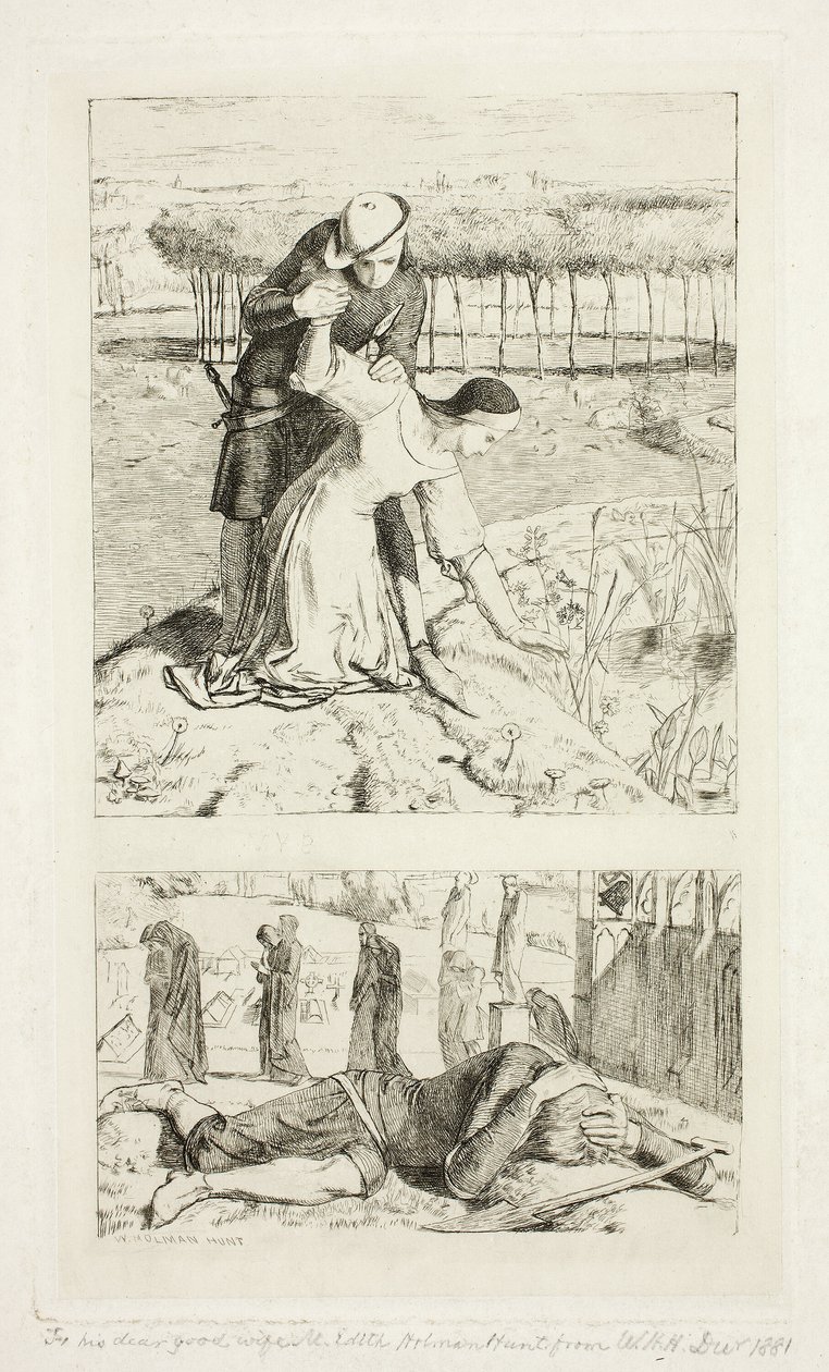 Meine schöne Dame (oben); Von meiner Dame im Tod (unten), Frontispiz zu The Germ, Nr. 1 von William Holman Hunt