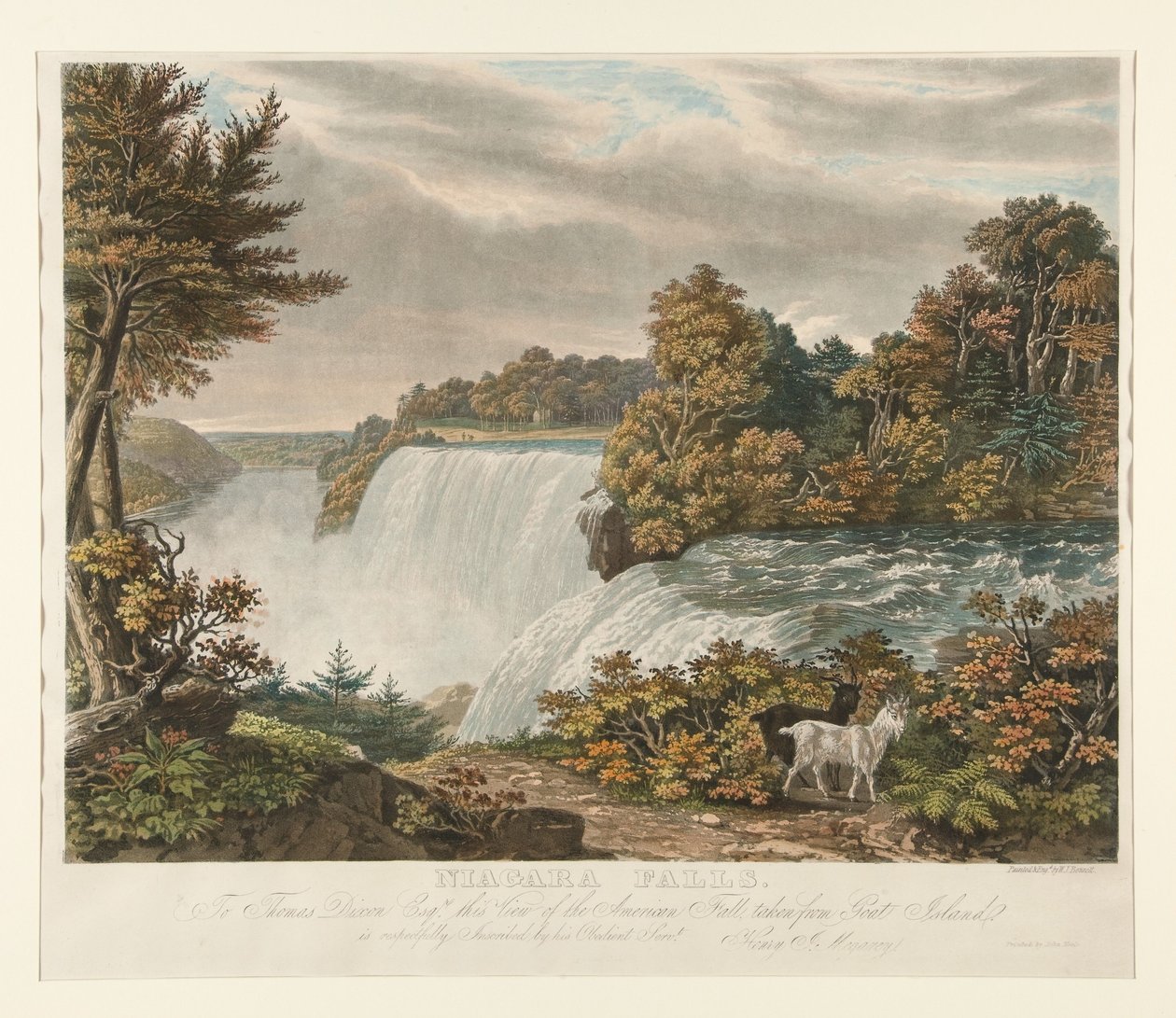 Niagarafälle. An Thomas Dixon Esq. wird dieser Blick auf den amerikanischen Fall, aufgenommen von Goat Island, respektvoll gewidmet von William James Bennett