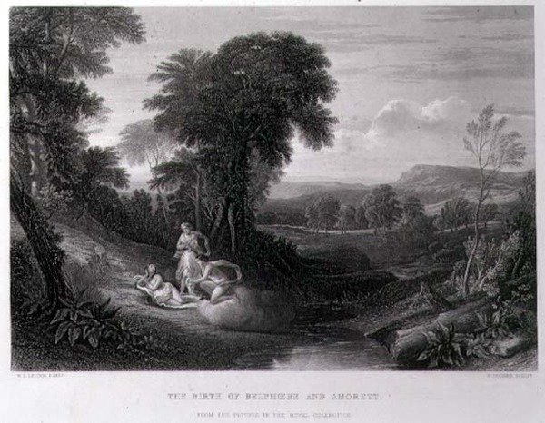 Die Geburt von Belphoebe und Amorett, graviert von John Cousen von William Leighton (after) Leitch