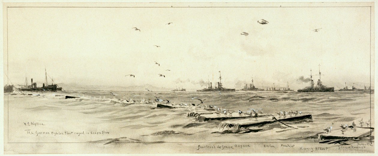 Die deutsche Hochseeflotte eingesperrt in Scapa, ca. 1918 von William Lionel Wyllie