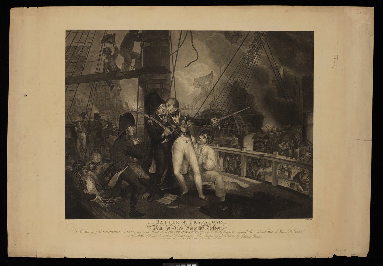 Schlacht von Trafalgar und Tod von Lord Viscount Nelson von William Marshall (after) Craig