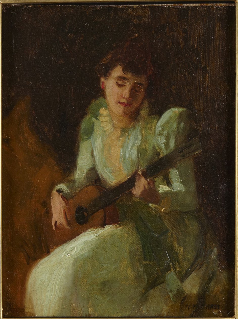 Dame spielt Gitarre von William Merritt Chase