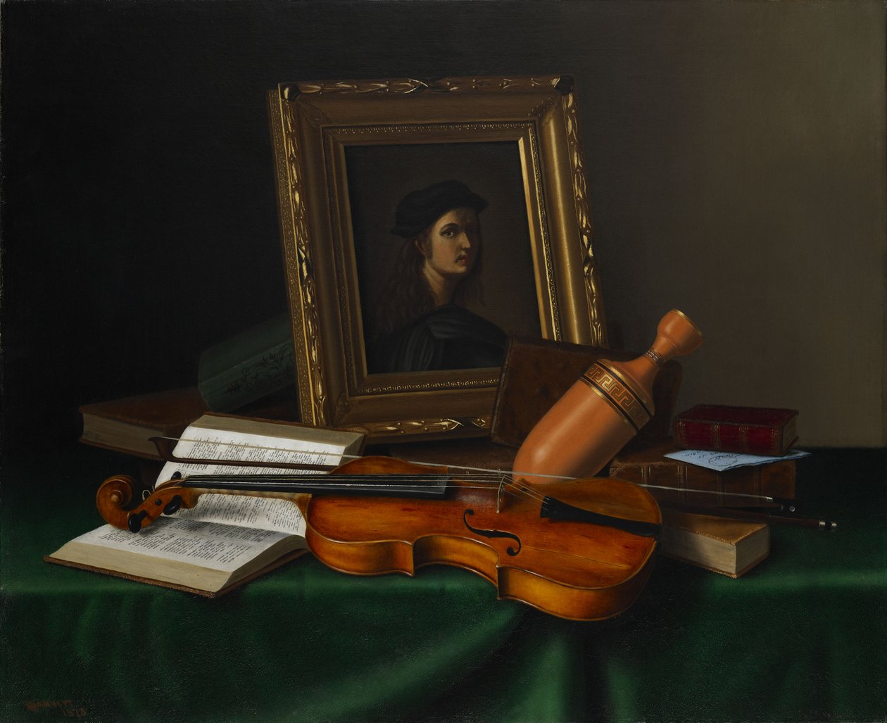 Stillleben mit einem Porträt von Raffael von William Michael Harnett