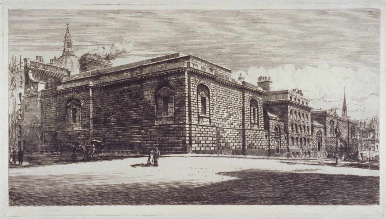 Ansicht des Newgate-Gefängnisses, Old Bailey, von der Newgate Street, City of London, ca. 1900 von William Monk