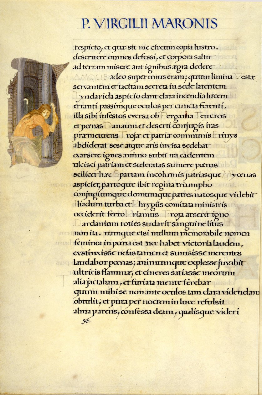Helena versteckt sich im Tempel der Vesta, Seite 50 aus Virgils "Aeneis" von William Morris