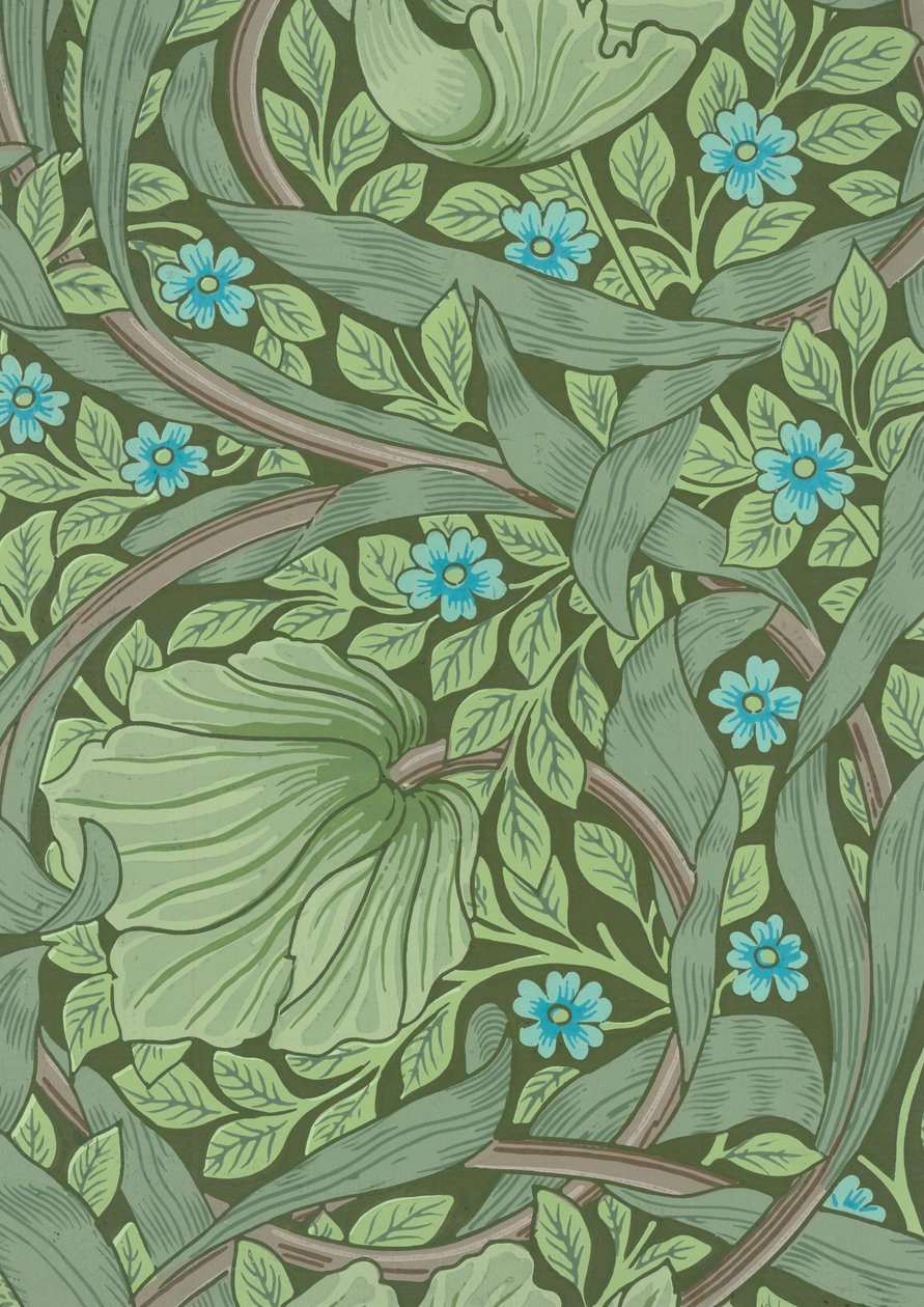 William Morris Tapetenmuster mit Vergissmeinnicht, ca. 1870 (Farbholzschnitt) von William Morris