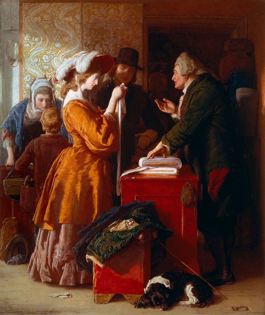 Die Wahl des Hochzeitskleides (Detail). Gemälde von William Mulready (1786-1863). 1845. London. Victoria and Albert Museum. von William Mulready