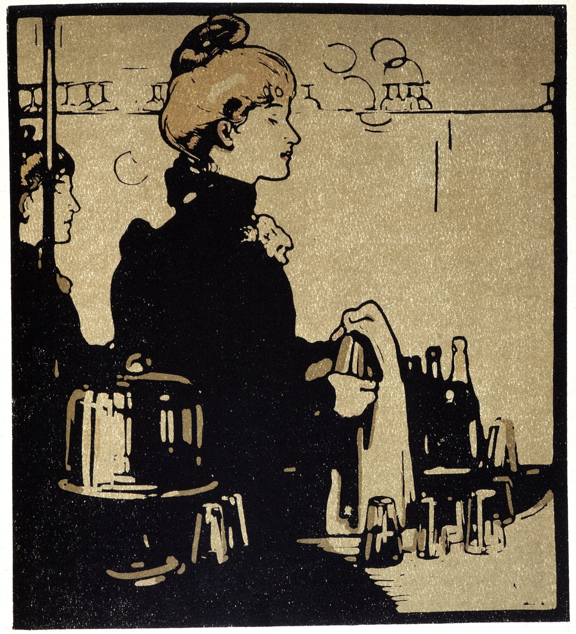 Junge Frau Barkeeperin, London - in „Types of London“, von William Nicholson, ed Floury von William Nicholson