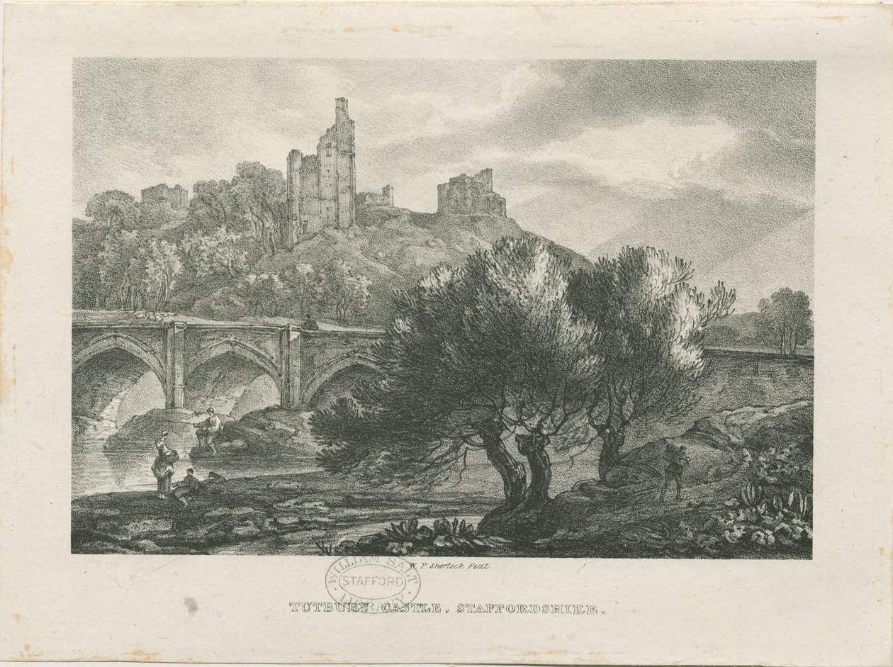Tutbury Castle - Südansicht: Zinkografie, undatiert [frühes 19. Jahrhundert] von RC