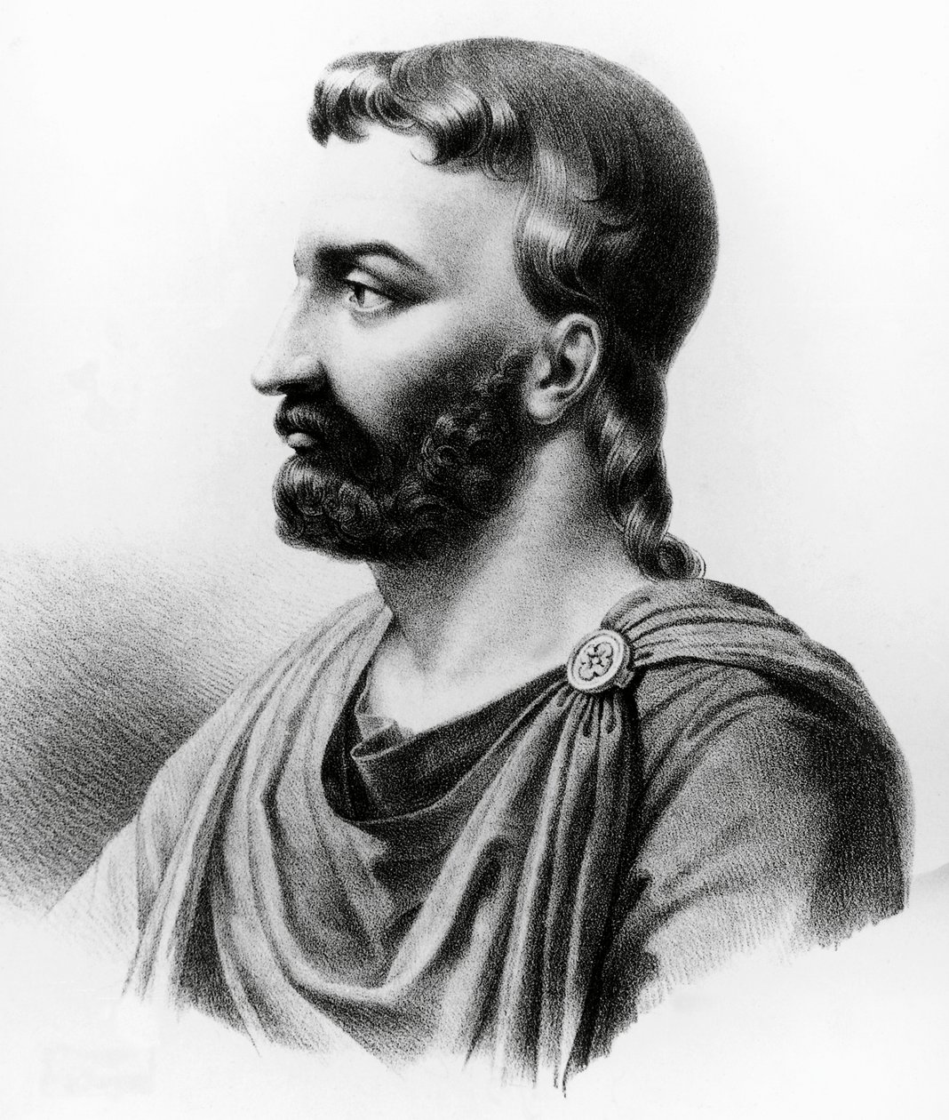 Porträt von Aulus Cornelius Celsus, lateinischer Schriftsteller, römischer Enzyklopädist und Arzt, Gravur aus dem 19. Jahrhundert von Nicolas Toussaint Charlet