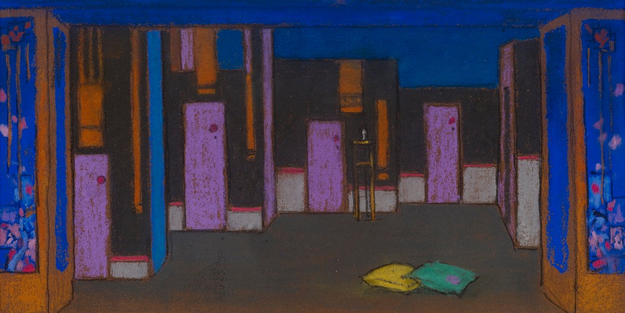 Halle mit Türen (Bühnenbild für Alice im Wunderland, 1915) von William Penhallow Henderson