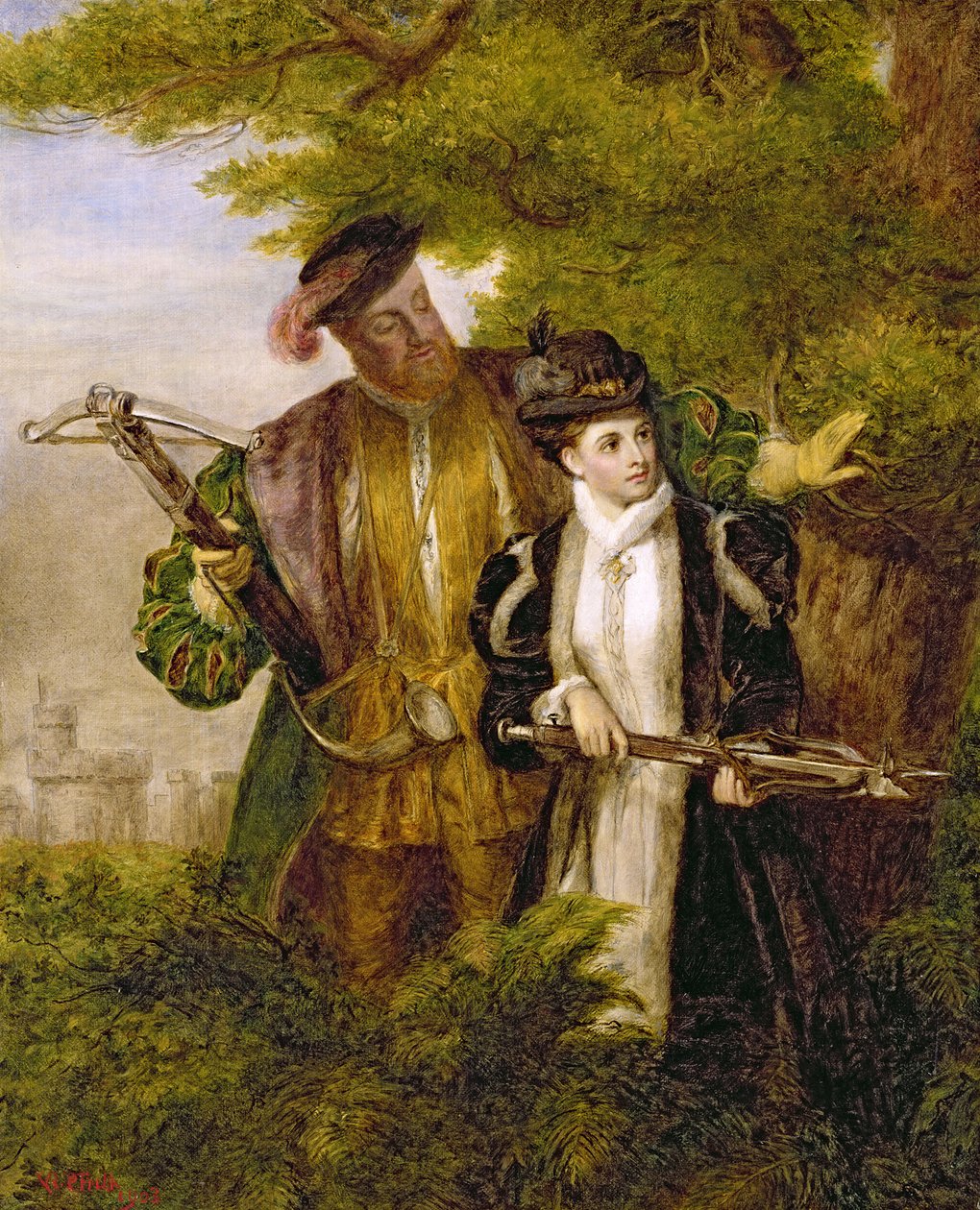 König Heinrich und Anne Boleyn beim Hirschschießen im Windsor Forest, 1903 von William Powell Frith