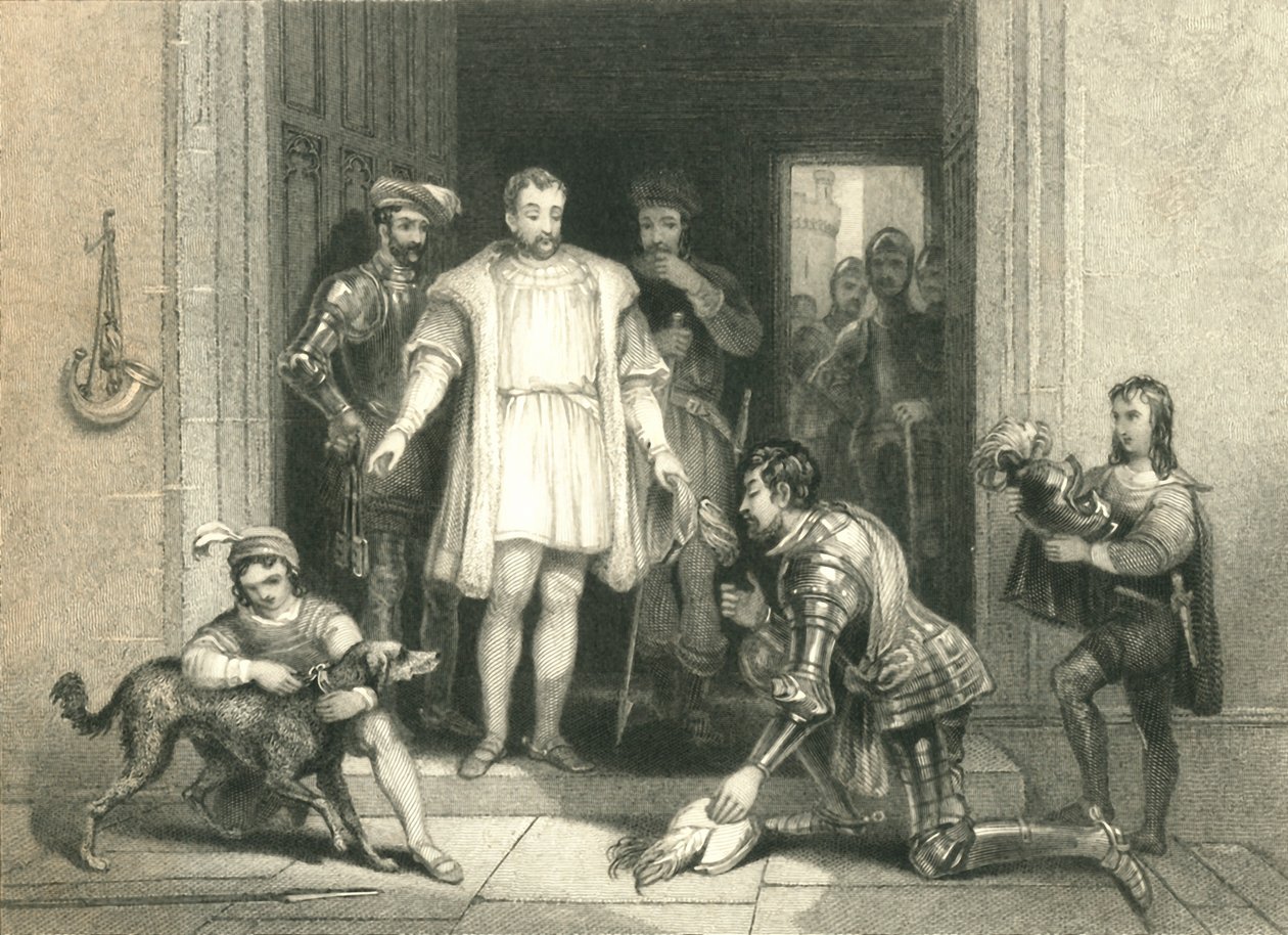 Bolingbrokes falsche Huldigung an Richard II., auf Schloss Flint, 1836 von William Radclyffe